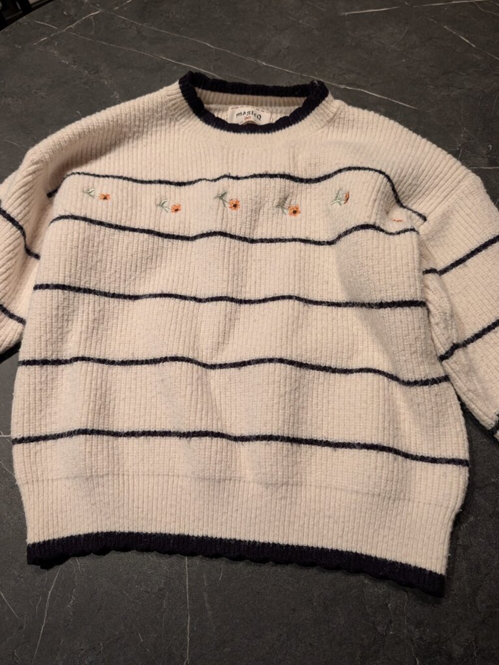 Embroidered flowers striped sweater